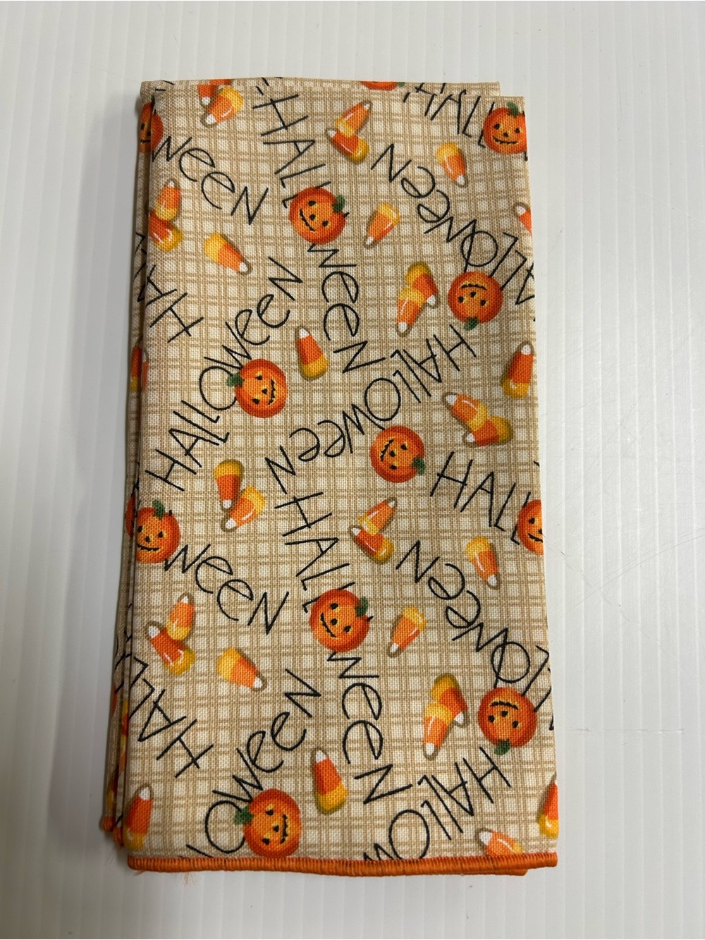 Longaberger Halloween Cloth Napkins Pumpkin Candy Corn 16” Square Lot of 2 NEW